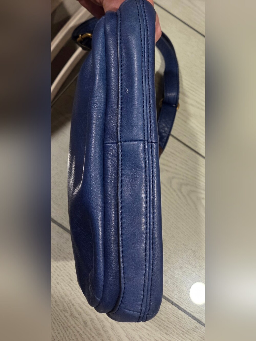 Fossil Blue Leather Crossbody Bag with Orange Fossil Wallet - Picture 4 of 8